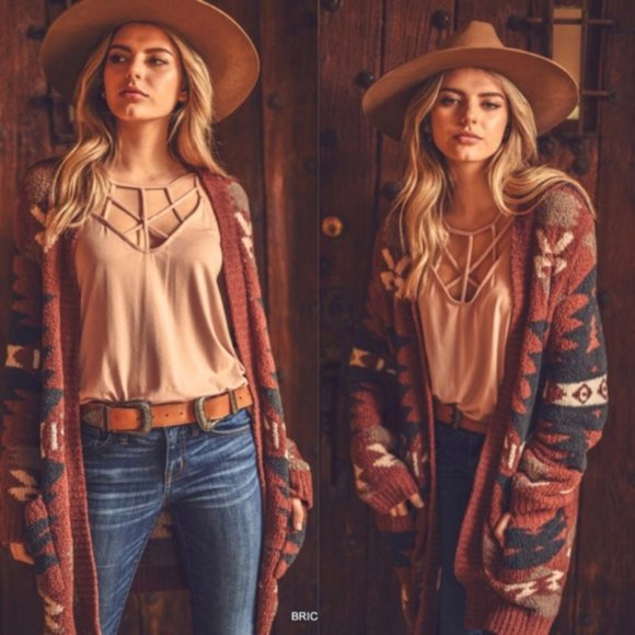 New Native Boho Blanket Cardigan Sweater Coat - Picture 5 of 7